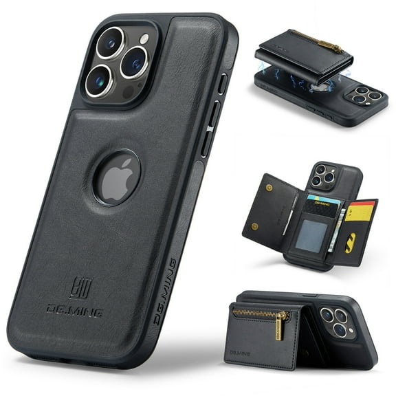 Dteck 2 in 1 Magnetic Detachable Back Cover Compatible with iPhone 14 Pro Wallet Case with Card Holder RFID Blocking PU Leather Pocket Flip Kickstand Slim Phone Case 6.1 Inch,Black