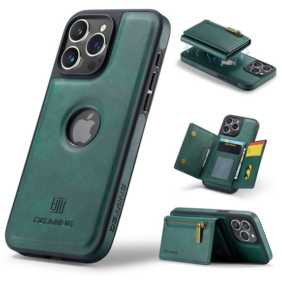 Dteck 2 in 1 Magnetic Detachable Back Cover Compatible with iPhone 15 Pro Max Wallet Case with Card Holder RFID Blocking PU Leather Pocket Flip Kickstand Slim Phone Case 6.7 Inch,Green