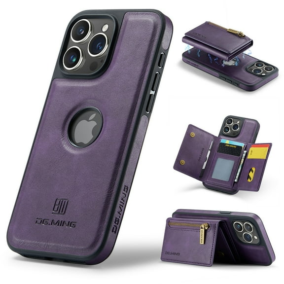 Dteck 2 in 1 Magnetic Detachable Back Cover Compatible with iPhone 15 Pro Wallet Case with Card Holder RFID Blocking PU Leather Pocket Flip Kickstand Slim Phone Case 6.1 Inch,Purple