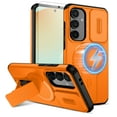 thumbnail image 1 of Dteck 2 In 1 for Samsung Galaxy S25 FE Case, Compatible with MagSafe, Invisible Kickstand HD Screen Protector, Heavy Duty Shockproof Magnetic Phone Cover with Slide Camera Lens Protection,Orange, 1 of 5