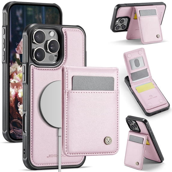 Dteck 2 in 1 Wallet Case for iPhone 11 Pro Compatible with MagSafe for Men Women, Detachable Magnetic Leather Wallet Case with Card Slot Holder RFID Blocking Kickstand Cover,Pink