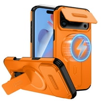 Dteck 2 In 1 for iPhone 17 Pro Max Case, Compatible with MagSafe, Invisible Kickstand HD Screen Protector, Heavy Duty Shockproof Magnetic Phone Cover with Camera Protection,Orange