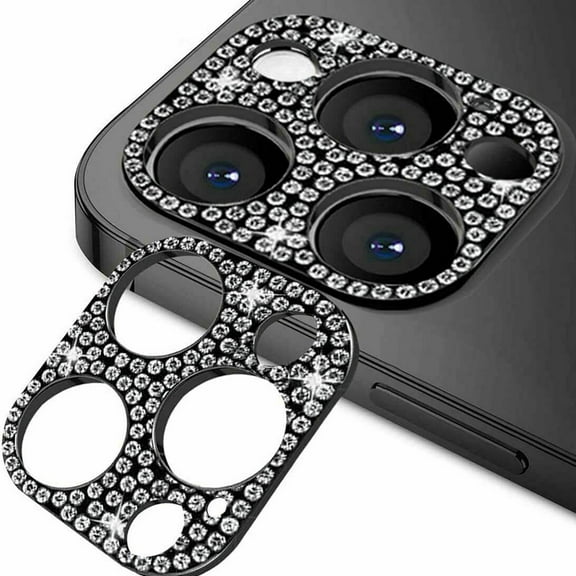 Dteck 2-Pack Camera Lens Protector for iPhone 14 Pro,Diamond Bling Glitter 3D Rhinestone Camera Cover Anti Scratch Shockproof Metal Protective,Black