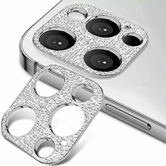 Dteck 2-Pack Camera Lens Protector for iPhone 14 Pro,Diamond Bling Glitter 3D Rhinestone Camera Cover Anti Scratch Shockproof Metal Protective,Silver