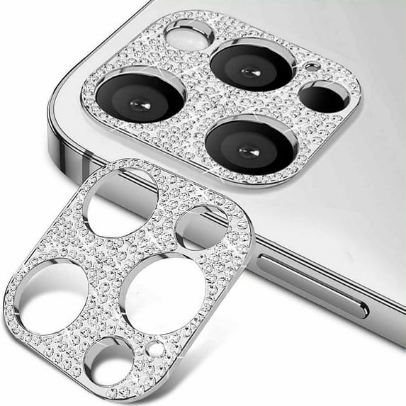 Dteck 2-Pack Camera Lens Protector for iPhone 14 Pro,Diamond Bling Glitter 3D Rhinestone Camera Cover Anti Scratch Shockproof Metal Protective,Silver