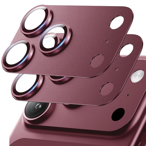 Dteck 2 Pack Camera Lens Protector for iPhone 18 Pro Max, Matte Metal with 9H Tempered Glass Full Lens Cover, Case Friendly, Strong Adsorption,Winered