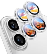 Dteck 2 Pack for iPhone 17 Camera Lens Protector, Shatterproof Strong Adhesion Metal Aluminum Alloy Tempered Glass Camera Screen Protector,Silver