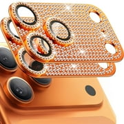 Dteck 2 Pack for iPhone 17 Pro Max Camera Lens Cover Diamond Bling 3D Rhinestone 9H Tempered Glass Metal Full Camera Protector,Orange-Diamond