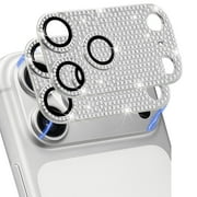 Dteck 2 Pack for iPhone 17 Pro Max Camera Lens Cover Diamond Bling 3D Rhinestone 9H Tempered Glass Metal Full Camera Protector,Silver-Diamond