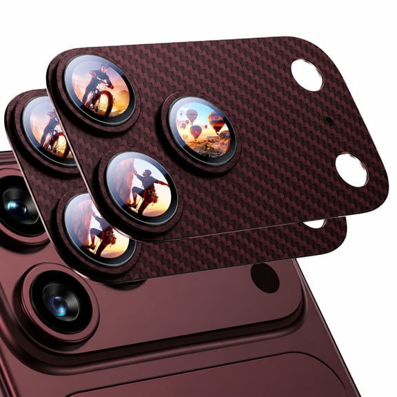 Dteck 2-Pack for iPhone 18 Pro Camera Lens Protector, Shockproof Fiber Texture Strong Adhesion Metal Alloy Tempered Glass, Winered
