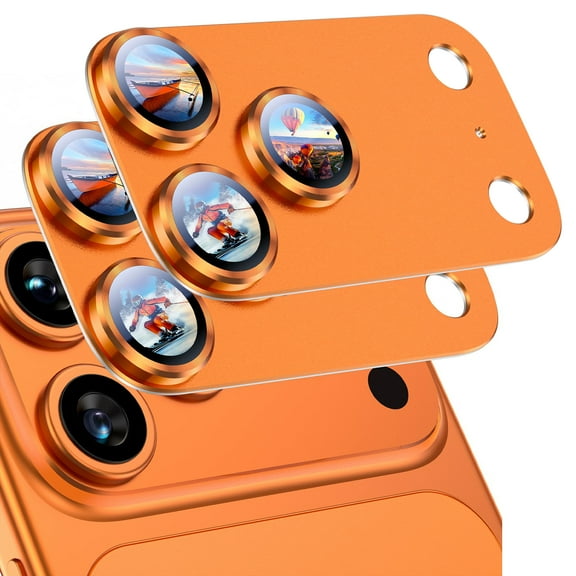 Dteck 2 Pack for iPhone 17 Pro Max Camera Lens Protector, Shatterproof Strong Adhesion Metal Aluminum Alloy Tempered Glass Camera Screen Protector,Orange