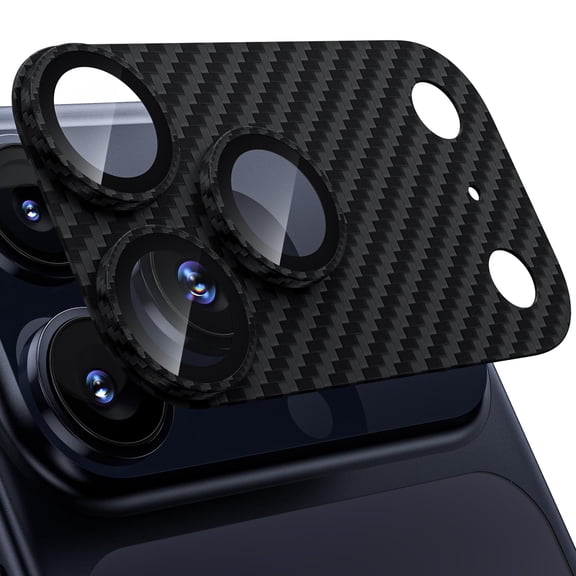 Dteck 2-Pack for iPhone 17 Pro Max Camera Lens Protector, Shockproof Shatterproof Strong Adhesion Metal Alloy Tempered Glass with Carbon Fiber Texture, Black