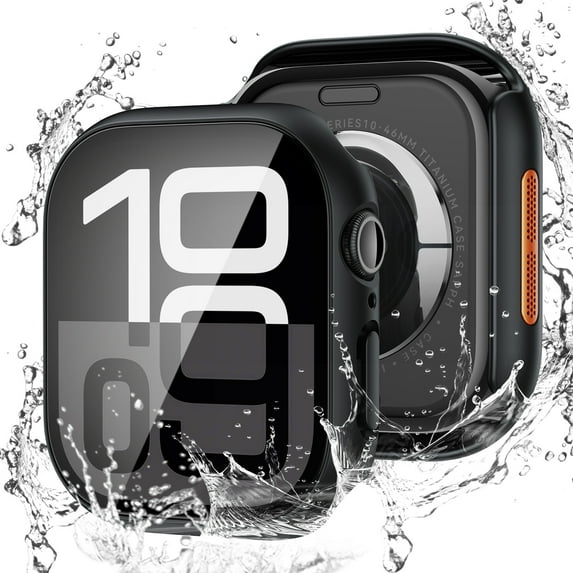 Dteck 2 Packs Waterproof Case for Apple Watch Series 10 46mm, iWatch Protective PC Face Cover Built-in Tempered Glass Film, Black