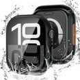 thumbnail image 1 of Dteck 2 Packs Waterproof Case for Apple Watch Series 9/8/7 41mm, iWatch Protective PC Face Cover Built-in Tempered Glass Film, Black, 1 of 8