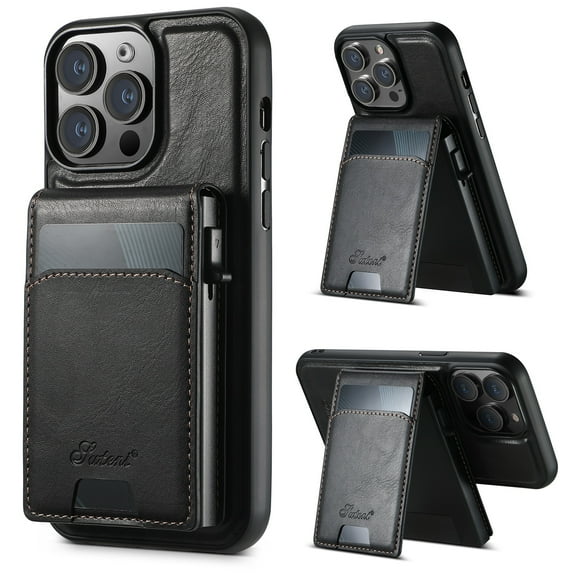 Dteck 2 in 1 Detachable Magnetic Wallet for iPhone 14 Case with Card Holder Faux Leather Men Women Kickstand Cover work with Car Mount Holder, Black