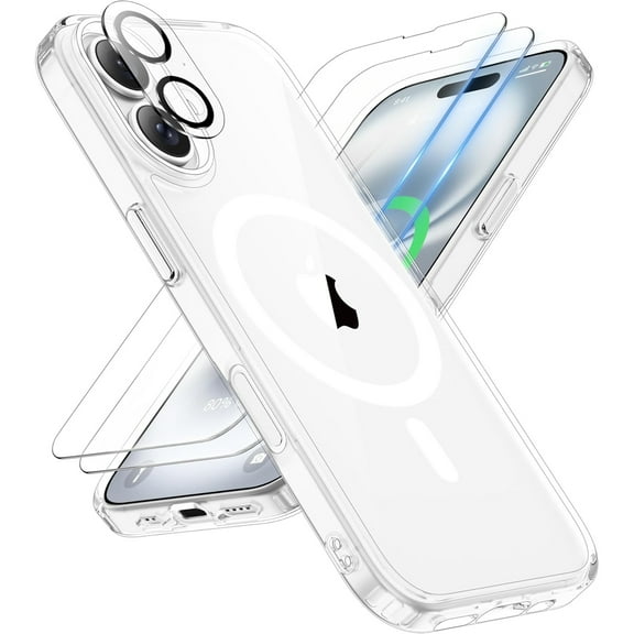 Dteck 3 In 1 for iPhone 16 Plus Case Clear Compatible with MagSafe, Not Yellowing, Screen Protector*2 Camera Lens Protector*1, Military-Grade Protection for iPhone 16 Plus Phone Case 6.7 Inch
