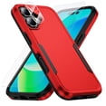 thumbnail image 1 of Dteck 3 in 1 for iPhone 16 Plus Case with Tempered Glass Screen Protector & Camera Lens Cover, Military Grade Protection Full Body Shockproof Rugged Protective Cover for iPhone 16 Plus,Red Black, 1 of 6
