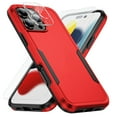 thumbnail image 1 of Dteck 3 in 1 for iPhone 16 Pro Case with Tempered Glass Screen Protector & Camera Lens Cover, Military Grade Protection Full Body Shockproof Rugged Protective Cover for iPhone 16 Pro,Red Black, 1 of 6