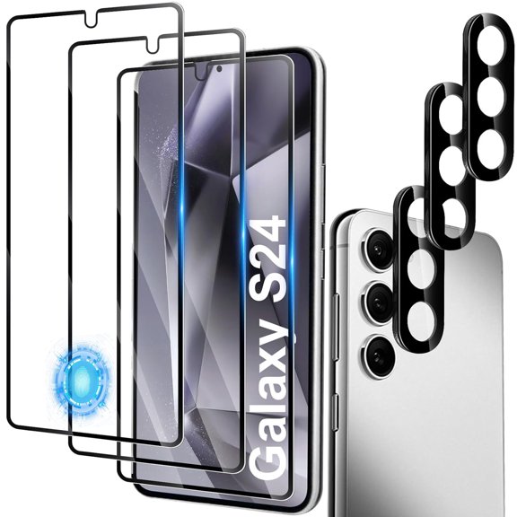 Dteck [3+3 Pack] Screen Protector for Samsung Galaxy S24, HD Clear Tempered Glass Screen Film + Camera Lens Protector, Fingerprint Unlock, Anti-Scratch, Bubble Free for Samsung Galaxy S24 5G