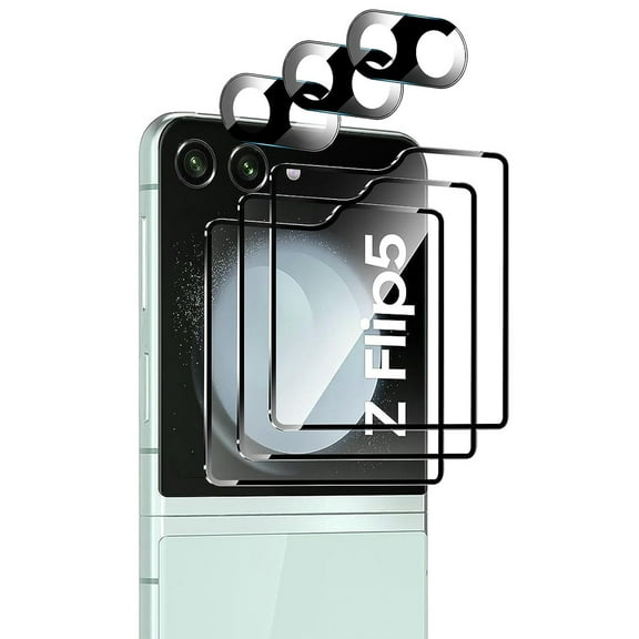 Dteck 3 Pack for Samsung Galaxy Z Flip 5 Screen Protector + Camera Lens Protector, HD Tempered Glass Display Camera Cover Small Screen Protector for Samsung Galaxy Z Flip5 5G,Black