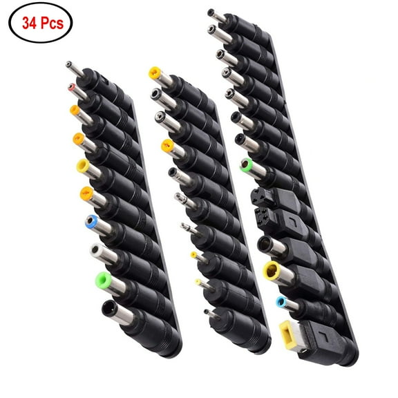 Dteck 34 Pcs Laptop DC Power Adapter Kits Universal 5.5 mm x 2.1 mm DC AC Power Adapter Tips Connector for Thinkpad Power Supply Plug Jack Sets