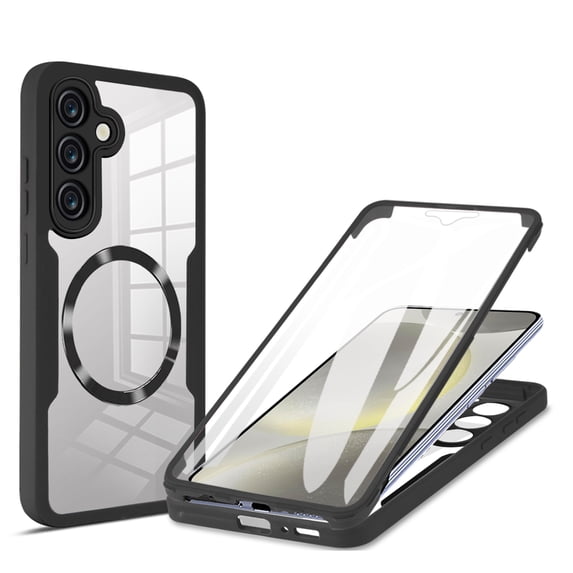 Dteck 360°All-Inclusive Phone Case for Samsung Galaxy S24 FE, Built in Screen Protector Dual Layer Full Body Shockproof Clear Cover Compatible with Mag Safe Case for Galaxy S24 FE,Black