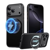 Dteck 360 Magnetic Stand for iPhone 17 Pro Max Case, Compatible with MagSafe, Rotatable Ring Kickstand Shockproof Slim Translucent Phone Cover, Camera Button,Black