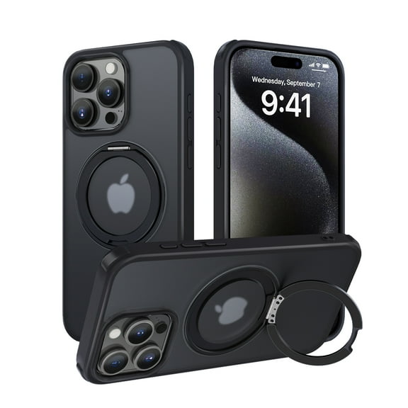 Dteck 360° Rotatable Magnetic Ring Stand Case for iPhone 12 Pro Max,Compatile with Mag Safe Shockproof Rubber + PC Slim Translucent Back Cover for iPhone 12 Pro Max,Black