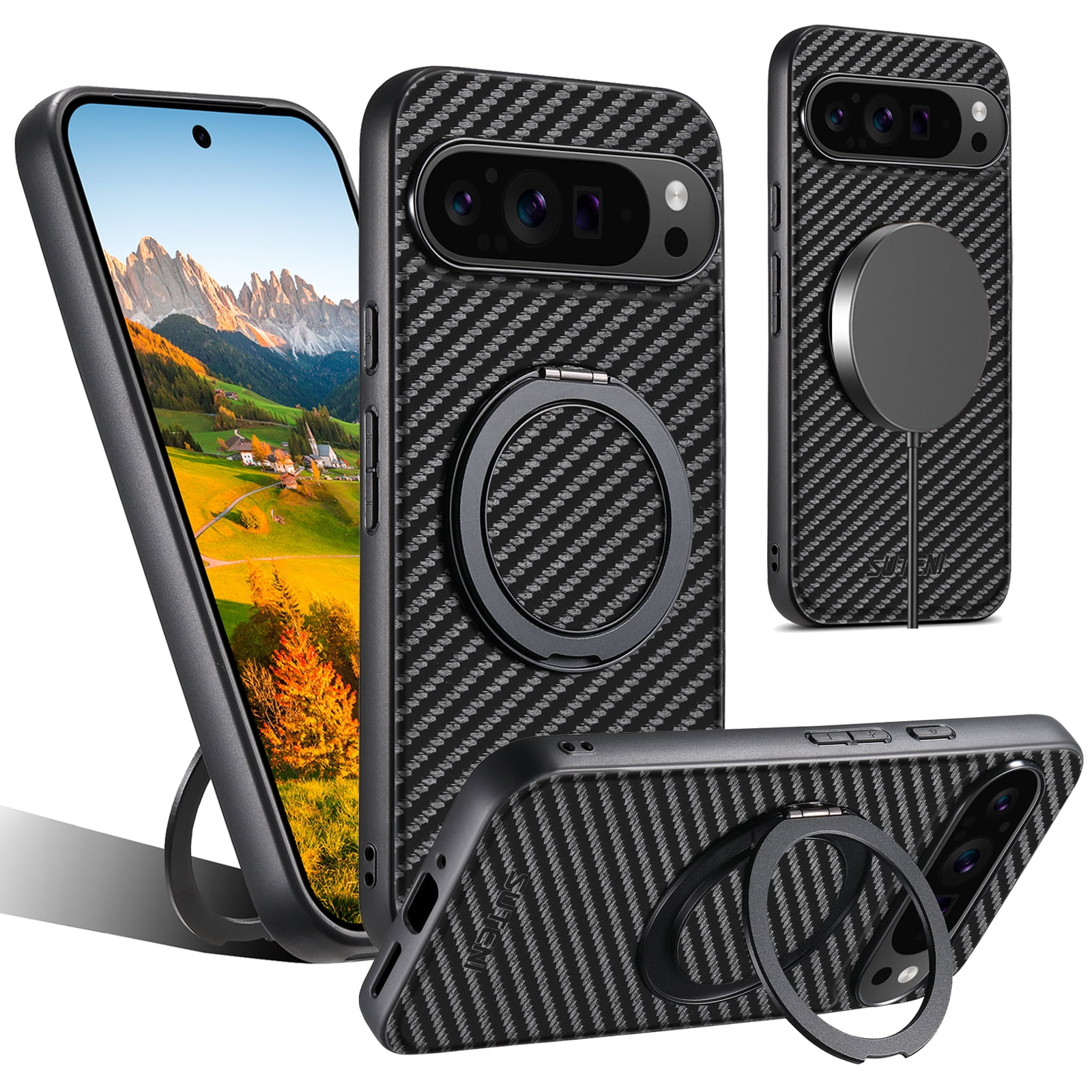 Custodia Protettiva Per Pixel 9 E 9 Pro – Nero Opaco, Con Cavalletto Integrato E Magneti Per Accessori MagSafe - 5