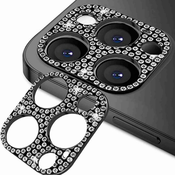 Dteck 3D Bling Diamond Camera Lens Protector for iPhone 13 Pro Max Protective Lens Decoration Glitter Metal Camera Cover for iPhone 13 Pro Max, Black