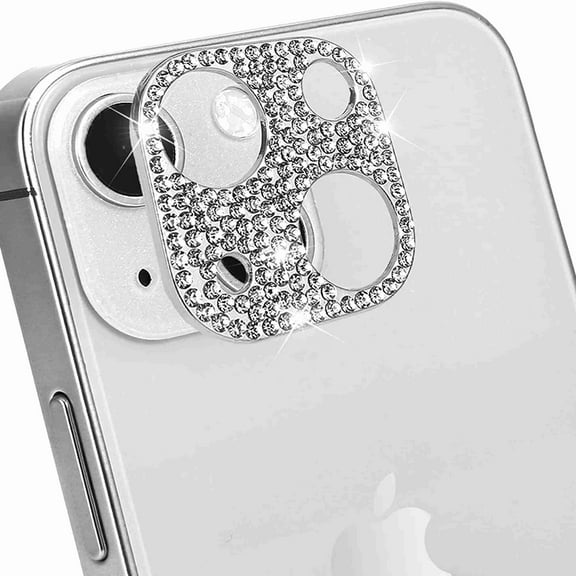 Dteck 3D Bling Diamond Camera Lens Protector for iPhone 13 Protective Lens Decoration Glitter Metal Camera Cover for iPhone 13, silver