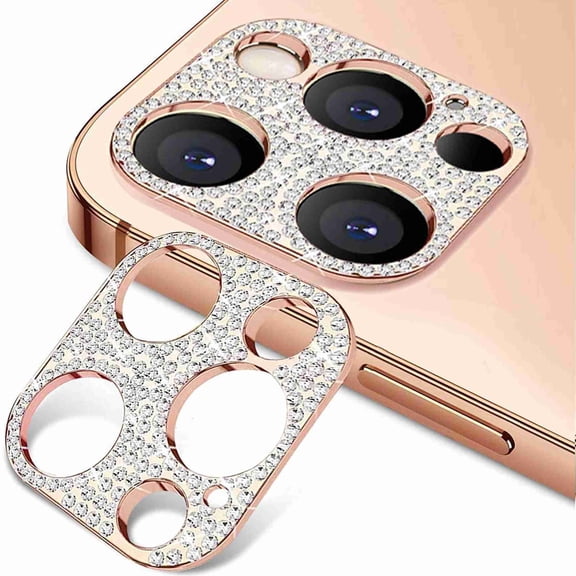 Dteck 3D Bling Diamond Camera Lens Protector for iPhone 13 Pro Max Protective Lens Decoration Glitter Metal Camera Cover for iPhone 13 Pro Max, rosegold