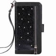 thumbnail image 1 of Dteck 9 Card Holder Folio Flip Glitter Leather Folding Stand Magnetic Wallet Purse Case with Strap &Zipper Coin Change Money Pocket, For iPhone 11 6.1", black, 1 of 7