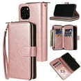 thumbnail image 1 of Dteck 9 Card Slots Wallet Case for Apple iPhone 12/iPhone 12 Pro 6.1-inch,Retro Magnetic Strap Card Pocket Leather Zipper Hybrid Rubber Shockproof Kickstand Phone Cover,Rosegold, 1 of 8