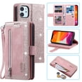 thumbnail image 1 of Dteck 9 Card Slots Wallet Case for Apple iPhone 12 mini 5.4-inch,Hybrid Magnetic PU Leather Zipper Kicstand Shockproof Rubber Full Protector Cover with Strap,Rosegold, 1 of 7