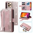 thumbnail image 1 of Dteck 9 Card Slots Wallet Case for Apple iPhone 13 Pro 6.1-inch,Hybrid Magnetic PU Leather Zipper Kicstand Shockproof Rubber Full Protector iPhone 13 Pro 6.1" Cover with Strap,Rosegold, 1 of 7