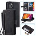 thumbnail image 1 of Dteck 9 Card Slots Wallet Case for Apple iPhone 13 mini 5.4-inch,Hybrid Magnetic PU Leather Zipper Kicstand Shockproof Rubber Full Protector Cover with Strap,Black, 1 of 7