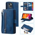 thumbnail image 1 of Dteck 9 Card Slots Wallet Case for Apple iPhone 13 mini 5.4-inch,Hybrid Magnetic PU Leather Zipper Kicstand Shockproof Rubber Full Protector Cover with Strap,Darkblue, 1 of 7