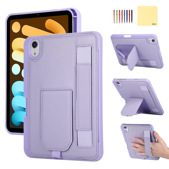Dteck Adjustable Stand Hand Strap Cover for iPad Mini 5 2019 / iPad Mini 4 2015, Mini 3 2 1, Shockproof PU Leather Hard Rugged Case, Purple