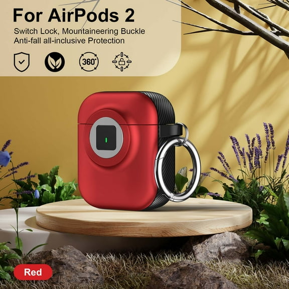 Dteck for AirPods 2 Case with Secure Lock, Compatible with Wireless Charging, Full Drop Protection for AirPods 2/ AirPods 1st Gen Case with Keychain,Red