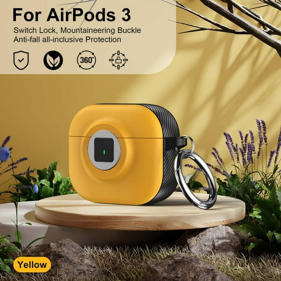 Dteck for AirPods 3rd Generation 2019 Case with Secure Lock, Compatible with Wireless Charging, Full Drop Protection for AirPods 3 with Keychain,Yellow