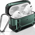 thumbnail image 1 of Dteck for AirPods 3rd Generation (2021) Case, Hybrid Protective Case with Carabiner, Shockproof Cover with Keychain for Airpod 3 Wireless Charging Case Accessories [Front LED Visible], darkgreen, 1 of 7