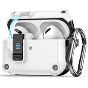 Dteck for AirPods 4 Case Cover with Secure Lock Clip,Automatic Pop-up Case Full-Body Shockproof Hard Protective Cover for AirPods 4th Generation,White