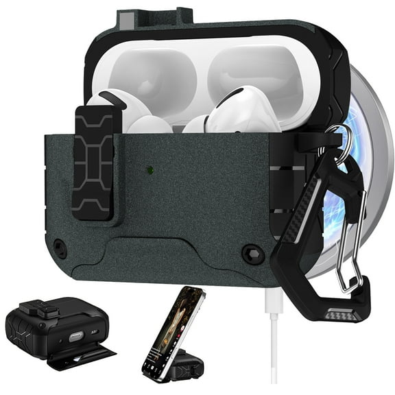 Dteck for AirPods 4th Generation Case, Compatible with AirPods 4 Case (2024),Military-Grade Drop Protection,Comes with Phone Holder Function,Frosted Black