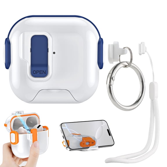 Dteck for AirPods 4th Generation Case with Keychain/Hand Strap, Shockproof Protective Headphone Cover with Invisible Phone Stand Support Wireless Charging,Blue
