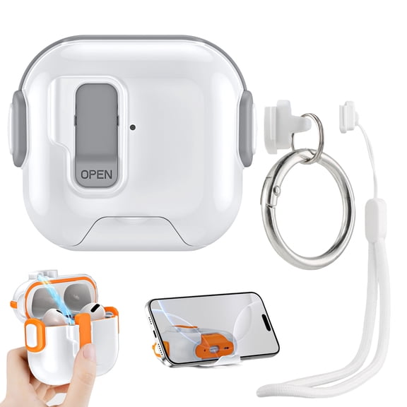 Dteck for AirPods 4th Generation Case with Keychain/Hand Strap, Shockproof Protective Headphone Cover with Invisible Phone Stand Support Wireless Charging,Gray