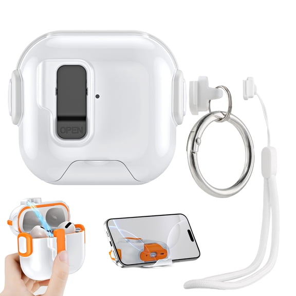 Dteck for AirPods 4th Generation Case with Keychain/Hand Strap, Shockproof Protective Headphone Cover with Invisible Phone Stand Support Wireless Charging,White Black