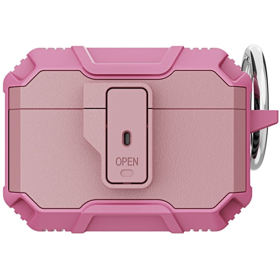 Dteck AirPods Case Designed for Airpods Pro, Secure Lock Clip Full-Body Hard Shell Rugged Protective Case with Carabiner For Apple Airpods Pro,Pink