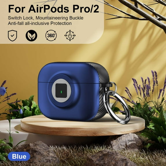 Dteck for AirPods Pro 2 Case with Secure Lock, Compatible with Wireless Charging, Full Drop Protection for AirPods Pro 2nd Gen (2022) Case with Keychain,Darkblue