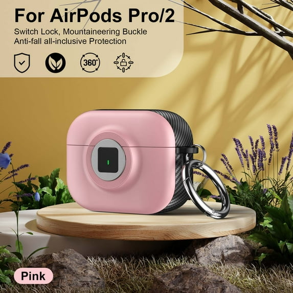 Dteck for AirPods Pro 2 Case with Secure Lock, Compatible with Wireless Charging, Full Drop Protection for AirPods Pro 2nd Gen (2022) Case with Keychain,Pink